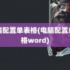 电脑配置单表格(电脑配置单表格word)